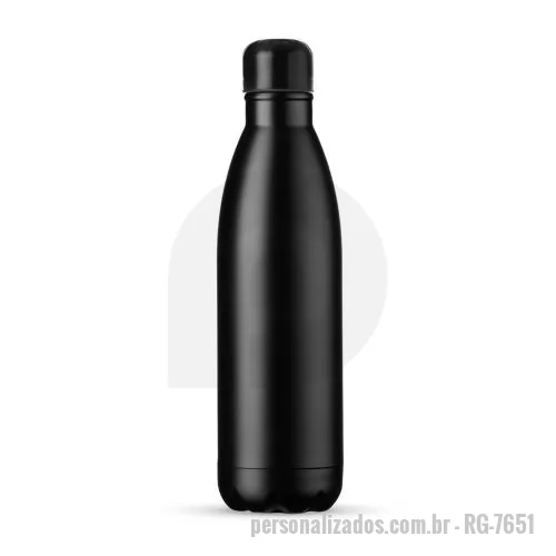 Garrafa de metal personalizada - Garrafa térmica de inox com acabamento fosco, capacidade de 750ml. Contém tampa de vedação rosqueável com detalhe externo em relevo.