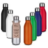 Garrafa em alumínio com capacidade de 550ml. Tampa rosqueável em inox. Pintura fosca.