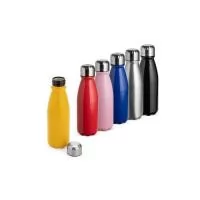 Garrafa em alumínio com tampa rosqueável e capacidade para até 550 ml. Altura : 21,7 cm Largura : 6,6 cm Diametro : 3 cm Peso aproximado g : 83