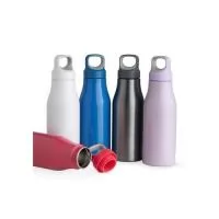 Garrafa 650ml em inox com tampa rosqueável com alça para transporte.