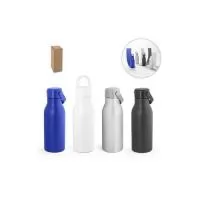 Squeeze em alumínio 100% reciclado com parede simples e acabamento mate. Tampa em PP com pega de silicone para fácil transporte. Capacidade até 700 ml. Fornecido em caixa presente em papel kraft. Certificação EU Food Grade. ø73 x 213 mm