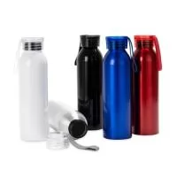 Garrafa em alumínio com capacidade máxima de 650ml. Possui pintura spray e revestimento em plástico polipropileno (PP) no bocal. Conta com tampa em plástico poliestireno (PS) com anel de vedação interno e alça de mão feitos em silicone.  Altura :  22,8 cm  Largura :  6,9 cm  Circunferência :  20,6 cm