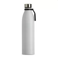 Garrafa de inox 1,1 litros com tampa rosqueável e alça plástica para transporte.