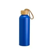 Garrafa em alumínio com capacidade máxima de 800ml. Possui pintura em spray de acabamento fosco, tampa rosqueável em bambu com interior em plástico e alça fixa em algodão.