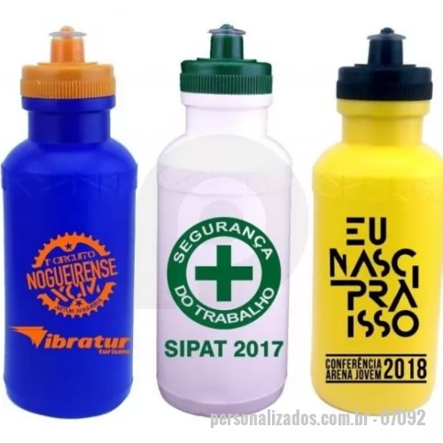 Garrafa personalizada - Squeeze 500ml plástico livre de BPA, material: polietileno, com bico de silicone. - Personalizado