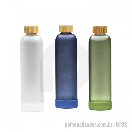 Garrafa personalizada - Garrafa de vidro personalizada com capacidade de até 1 litro para armazenar sua bebida. Produzida em vidro borossilicato, material durável e fácil de limpar. Contém também tampa de bambu 