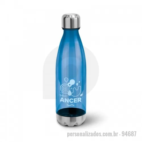 Garrafa personalizada - Squeeze em AS e aço inox com capacidade até 700 mL. Certificação EU Food Grade. Caixa branca 94670 vendida opcionalmente. ø74 x 265 mm