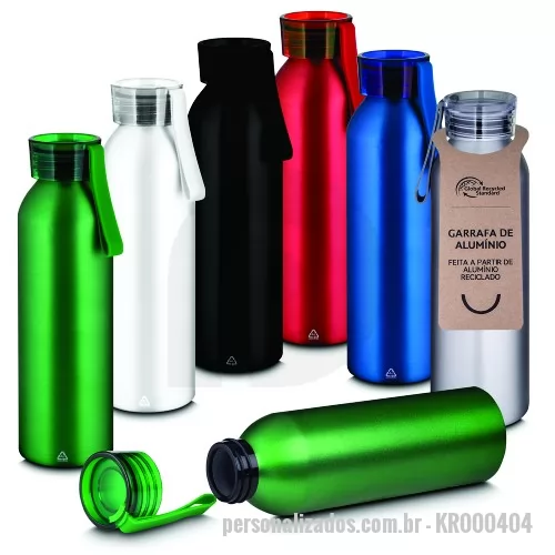 Garrafa personalizada - Garrafa em alumínio reciclável com tampa em plástico e alça emborrachada. Capacidade 600ml.