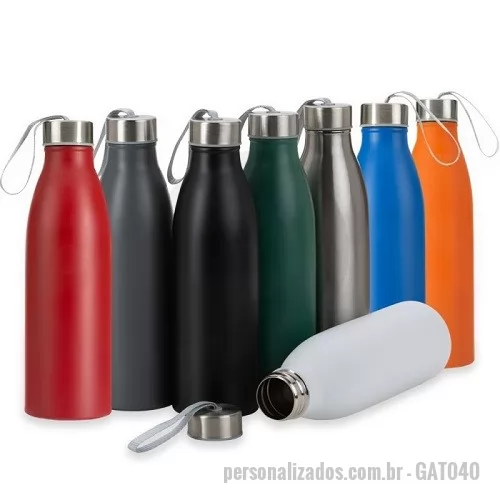 Garrafa personalizada - Garrafa Squeeze Metal com Alça de Nylon