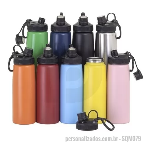 Garrafa personalizada - Garrafa Squeeze Metal com Tampa Plástica e Alça para Transporte