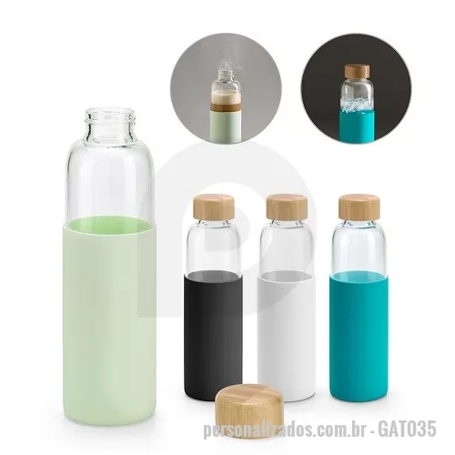 Garrafa personalizada - Garrafa Squeeze Vidro com Tampa em Bambu