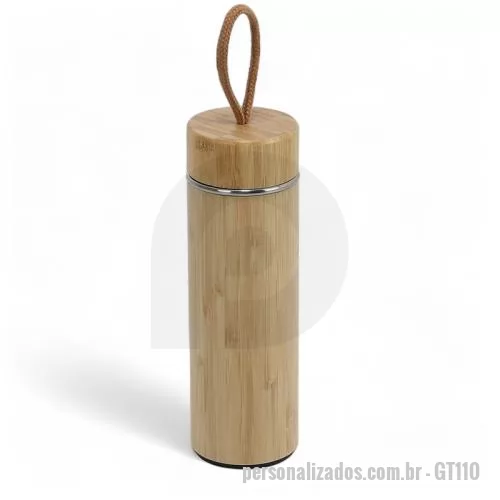 Garrafa personalizada - Garrafa Térmica Revestida em Bambu Personalizada