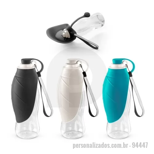 Garrafa personalizada - Squeeze para PET em PP e silicone. Idealizada para levar nos passeios com o seu animal de estimação para que ele se possa refrescar em qualquer lugar. Capacidade de 580 mL. 230 x 80 mm