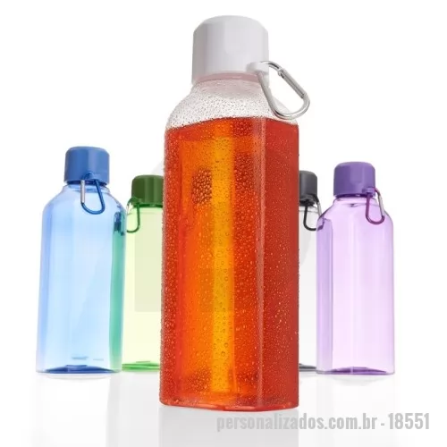 Garrafa personalizada - Garrafa plástica 730ml com tampa rosqueável e mosquetão colorido.