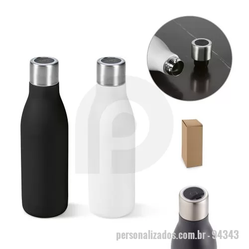 Garrafa personalizada - Garrafa Personalizada - 94343 - Garrafa em aço inox 90% reciclado de parede dupla térmica, isolada a vácuo. Garrafa com sistema de auto-sanitização UV que inativa vírus e bactérias que estejam na sua garrafa, tornando a sua bebida mais segura. Capacidade até 500 mL. Preserva as beb - 179410 - Garrafa