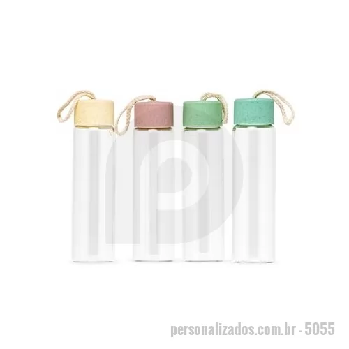 Garrafa personalizada - Garrafa de vidro 330ml com tampa plástica e alça de algodão para transporte. Altura : 21 cm Largura : 5,5 cm Circunferência : 17,3 cm Tamanho total aproximado CxL : Diâmetro sem tampa 3,8 cm Peso aproximado g : 215