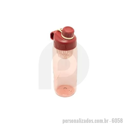 Garrafa personalizada - Garrafa plástica 800ml com infusor de bebidas. Com design em relevo, a garrafa possui tampa rosqueável com alça para transporte e tampa de proteção para o bocal. Altura : 23,5 cm Largura : 9,3 cm Peso aproximado g : 123