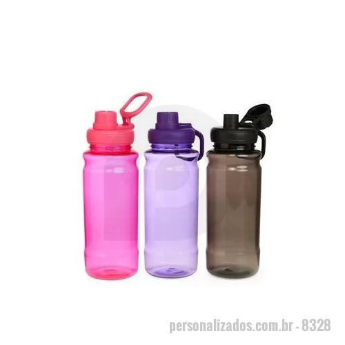 Garrafa personalizada - Uma garrafa plástica para deixar a sua rotina de hidratação mais ágil. Com capacidade máxima de 800 ml, a garrafa possui design ergonômico para tornar seu uso ainda mais agradável. Também possui uma tampa de plástico rosqueável com uma proteção adici