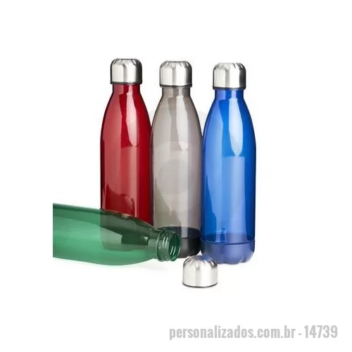 Garrafa personalizada - Garrafa translucida de plástico com capacidade para 700ml, possui uma base na respectiva cor leitosa e uma tampa de alumínio com rosca.