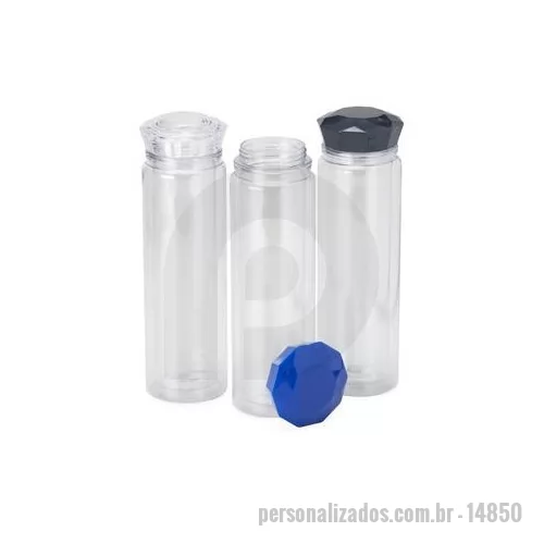 Garrafa personalizada - Garrafa 500ml em plástico com tampa rosqueável em formato de diamante.