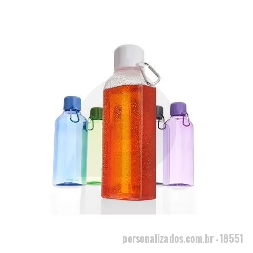Garrafa personalizada - Garrafa plástica 730ml com tampa rosqueável e mosquetão colorido.