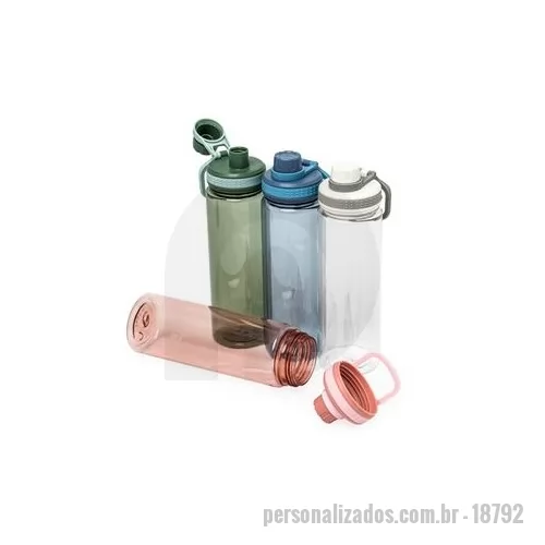Garrafa personalizada - Garrafa plástica de 750 ml com tampa rosqueável e bocal, tampa protetora e alça para facilitar o transporte. Altura : 24,6 cm Largura : 7,3 cm Circunferência : 23 cm Peso aproximado g : 122