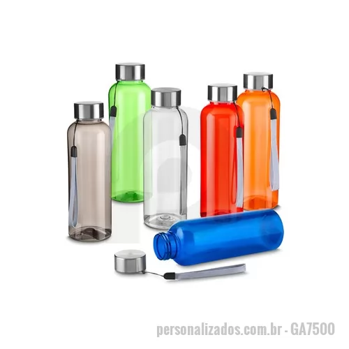 Garrafa personalizada - Garrafa *RPET com capacidade de até 500ml com alça em cordão e tampa de metal.