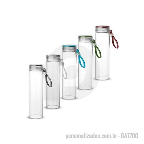 Garrafa personalizada - Garrafa em vidro borossilicato com alça em silicone e tampa rosqueável, com capacidade de até 400ml.