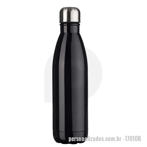 Garrafa personalizada - Garrafa 750ml em inox com tampa rosqueável e pintura brilhante. Obs.: Não é um modelo térmico.  Altura: 27,5 cm Largura: 7,3 cm Medidas aproximadas para gravação: (CxL): 14 cm x 6 cm Material: INOX