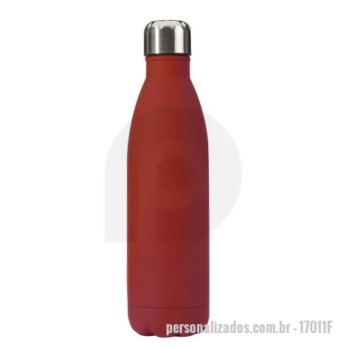 Garrafa personalizada - Garrafa 750ml em inox com tampa rosqueável e pintura fosca. Obs.: Não é um modelo térmico.  Altura: 27,5 cm Largura: 7,3 cm Medidas aproximadas para gravação: (CxL): 14 cm x 6 cm