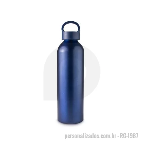 Garrafa personalizada - Garrafa em alumínio com capacidade máxima de 630ml. Acabamento fosco com brilho cintilante e revestimento plástico no bocal. Tampa rosqueável em plástico com alça fixa.