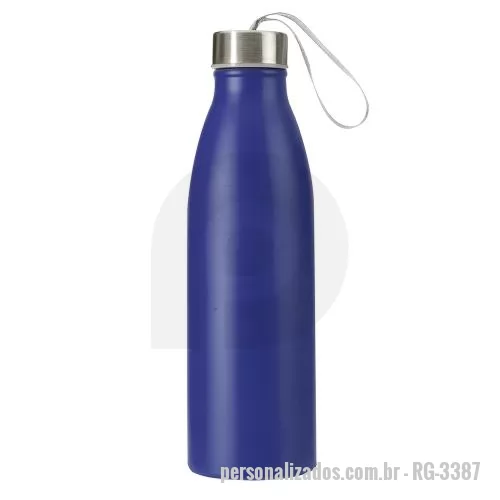 Garrafa personalizada - Garrafa inox com formato minimalista e capacidade de até 750ml. Tampa com alça de nylon embutida para transporte.