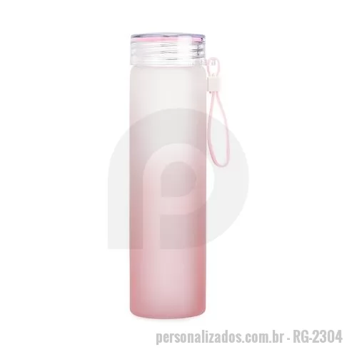 Garrafa personalizada - Garrafa de vidro jateado bicolor, capacidade de 450ml. Contém alça de silicone.