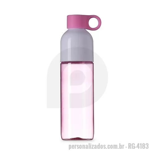 Garrafa personalizada - Garrafa plástica 700ml com tampa de suporte anelar. Squeeze colorido, possui tampa rosqueável na cor branca devido sua largura facilita a higienização interna do produto acompanha tampa colorida de suporte anelar, facilitando o transporte do produto.