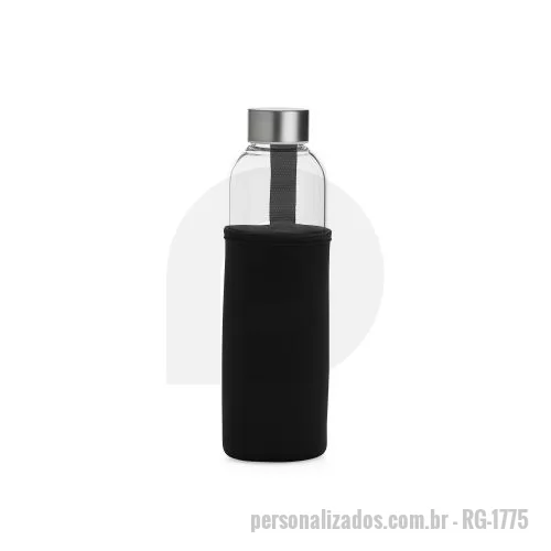 Garrafa personalizada - Garrafa de vidro borossilicato com capacidade de 650ml, acompanha capa de neoprene com alça para transporte. Tampa de alumínio.