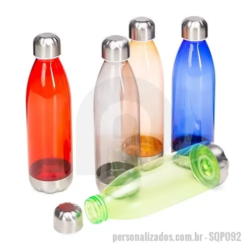 Garrafa Plástica personalizada - Garrafa Squeeze Plástico com Tampa Base em Alumínio