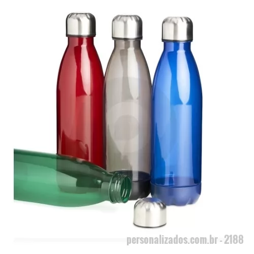 Garrafa Plástica personalizada - Garrafa translucida de plástico com capacidade para 700ml, possui uma base na respectiva cor leitosa e uma tampa de alumínio com rosca.  Altura :  25,7cm  Largura :  7cm  Circunferência :  22,5 cm
