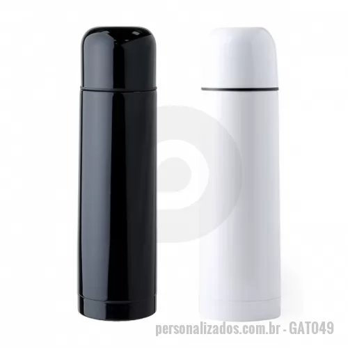 Garrafa térmica personalizada - Garrafa em Aço Inox com Parede Dupla de 500 ml, conserva a temperatura quente ou fria e sua tampa pode ser usada como copo. Dimensão Produto: 25x ø7cm Peso do Produto: 0,337kg