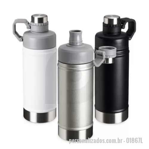 Garrafa térmica personalizada - Garrafa térmica Personalizada - 01867L - Garrafa térmica de parede dupla em inox, capacidade de 500ml. Tampa principal com bocal e tampa protetora com alça de transporte acoplada. - 150052 - Garrafa térmica