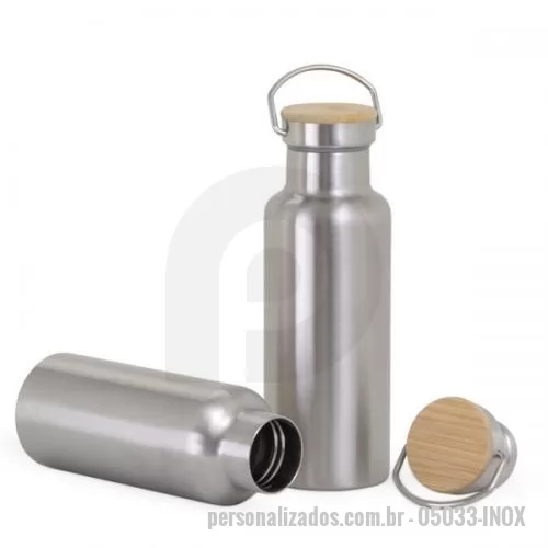 Garrafa térmica personalizada - GARRAFA TÉRMICA 500 ML COM TAMPA DE BAMBU