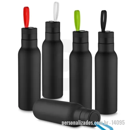 Garrafa térmica personalizada - Garrafa Parede Dupla Inox 500ml - 14095 Descrição: Garrafa parede dupla 500ml com pintura preto fosco e alça colorida.  Tampa rosqueável e parte inferior com borracha antideslizante. Altura :  24,3 cm Largura :  6,8 cm Circunferência :  21,6 cm Medidas aproximadas para gravação (CxL):  15,5 cm x 6 cm Peso aproximado (g):  280   FABRICAMOS A MEDIDA QUE PRECISAR!   PRODUTO VENDIDO COM E SEM PERSONALIZAÇÃO consulte vendedor.  TEMOS MAIS DE 60 MIL OPÇÕES DE BRINDES PERSONALIZADOS CONSULTE-NOS. COMPRE TAMBÉM NO ATACADO EM MAIORES QUANTIDADES COM MELHOR PREÇO.  * PRODUTO SUJEITO À DISPONIBILIDADE DE ESTOQUE * APÓS A SUA COMPRA SOLICITE ORÇAMENTO PARA PERSONALIZAÇÃO E VERIFIQUE O PRAZO DE ENTREGA. * COMPRE TAMBÉM PRODUTOS JÁ PERSONALIZADOS! * TRABALHAMOS COM SILK - LASER - TAMPOGRAFIA - ULTRA VIOLETA - TRANSFER - SUBLIMAÇÃO - DECALQUE E RELEVO. * PRODUTOS PERSONALIZADOS PERDEM A GARANTIA DE TROCA  TENDO A NECESSIDADE DE PERSONALIZAÇÃO ENVIAR O LOGO NO MESMO DIA DA COMPRA PARA NÃO HAVER ATRASO