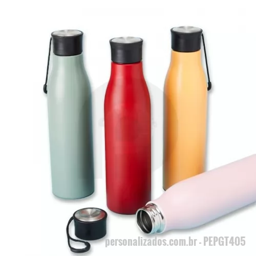 Garrafa térmica personalizada -  Garrafa inox 800ml com pintura colorida. Possui tampa rosqueável com alça para transporte. 