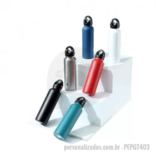 Garrafa térmica personalizada - Garrafa Térmica em inox de parede dupla com capacidade de 620ml. Tampa possui trava de segurança com válvula de exaustão para liberação de pressão.