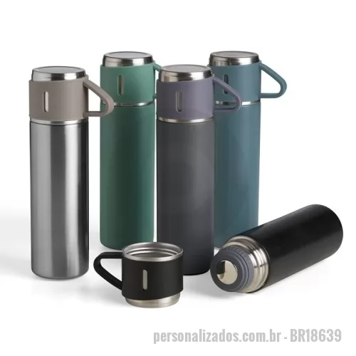 Garrafa térmica personalizada - Garrafa térmica Personalizada - BR18639 - Garrafa térmica 450ml em inox com tampa que pode ser utilizada como caneca, tampa interna em plástico resistente (basta um clique para abrir ou fechar), base com borracha antiderrapante. - 162833 - Garrafa térmica