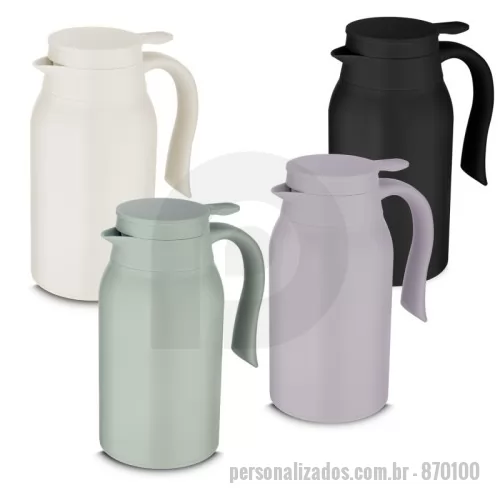 Garrafa térmica personalizada - Garrafa Térmica com parede dupla, alça e tampa plástica com vedação em silicone, possui sistema corta-pingo