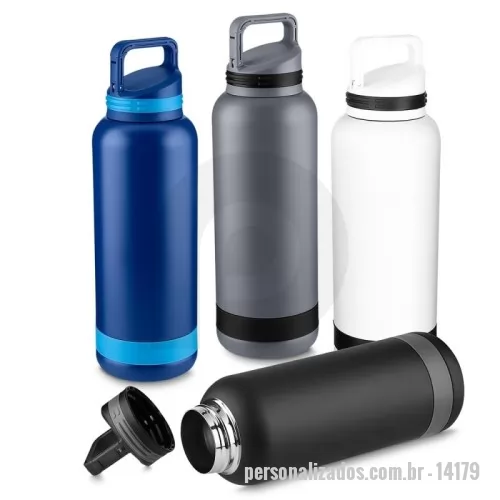 Garrafa térmica personalizada - Garrafa Térmica 700ml  Descrição: Garrafa térmica 700ml em inox, tampa rosqueável com suporte gancho. Tem pintura fosca e detalhe emborrachado na tampa e parte inferior.  Altura :  26,5 cm  Largura :  8,3 cm  Circunferência :  26 cm  Medidas aproximadas para gravação (CxL):  15 cm x 8 cm  Peso aproximado (g):  349