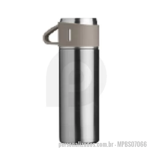 Garrafa térmica personalizada - Garrafa térmica 500ml inox cinza com tampa que pode ser utilizada como caneca, tampa interna em plástico resistente (basta um clique para abrir ou fechar)