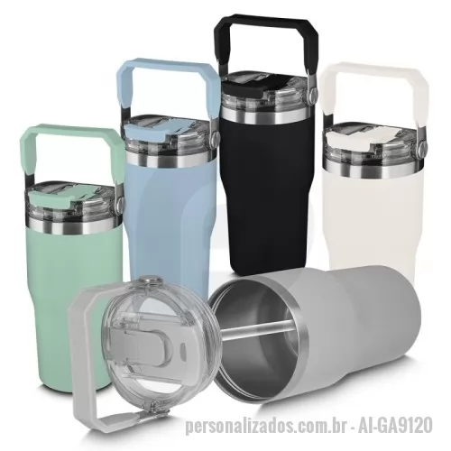 Garrafa térmica personalizada - Garrafa térmica em aço inox com parede dupla com capacidade de até 650ml,tampa rosqueável com alça em plástico, permite-se hidratar por canudo ou bico,com  e anel de silicone para vedação.  Conserva líquidos : ?? 4 horas ??6 horas.