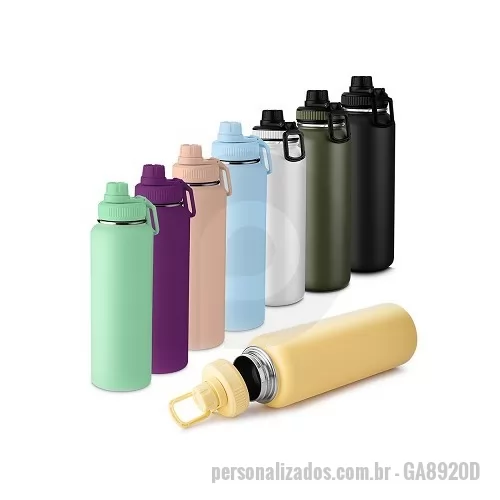 Garrafa térmica personalizada - Garrafa térmica em aço inox com parede dupla isolada a vácuo,alça plástica para transporte, bico rosqueável para fácil acesso, com capacidade de 1,2l.  Conserva líquidos : ??3 horas ??4 horas