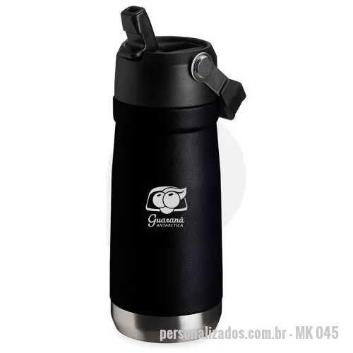 Garrafa térmica personalizada - Garrafa térmica em aço inox parede dupla com alça para transporte, bico tipo flix e canudo interno. Disponível em diversas cores. Gravação da logo a laser. Despachamos com frete pago para Sul, Sudeste e Centro Oeste